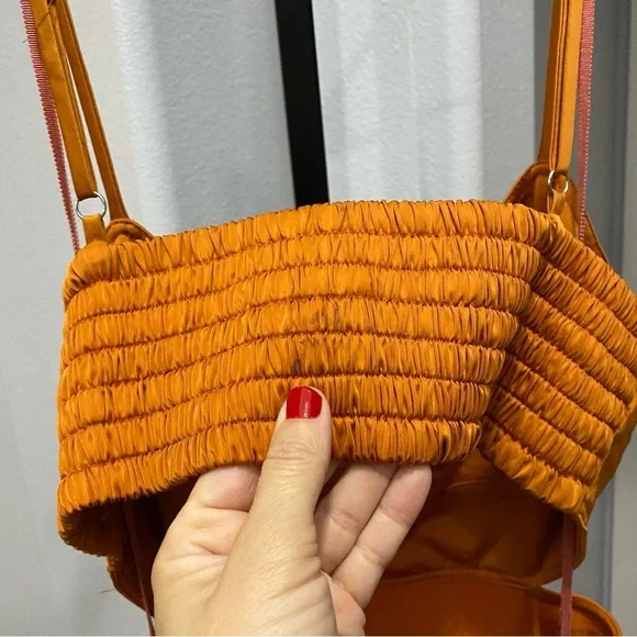 A.L.C. Blakely Cut Out Midi Dress in Rust Orange Size 10 Satin Flaw - Picture 8 of 14